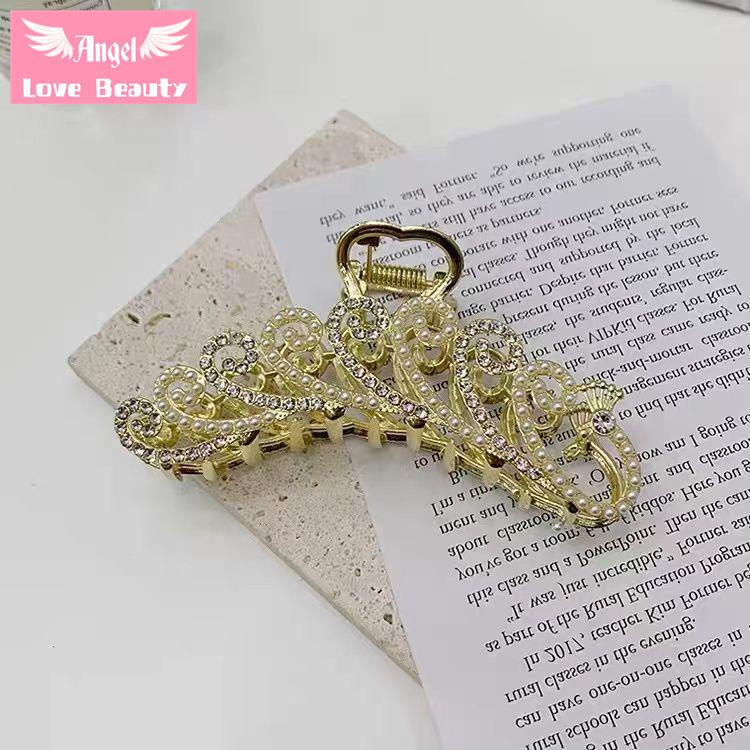 Kẹp Tóc Hình Cá Mập Đính Đá Và Ngọc Trai Giả Cỡ Lớn Thời Trang Thu Đông Sang Trọng Cho Nữ