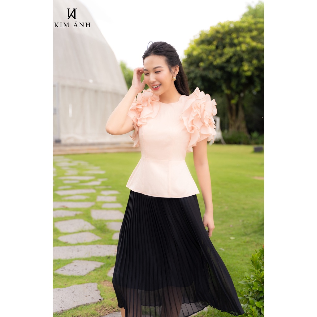 Áo Kiểu Nữ Công Sở Cổ Tròn Kim Ánh Tay Bồng Bo Eo Thanh Lịch, Trẻ trung, Nhiều Màu< Nhiều Kích Thước AKSX30003