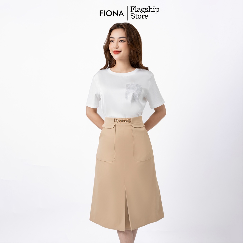 Chân váy nữ dáng A dài đẹp công sở nữ  xếp ly trước cạp bong kẹp đai FIONA F252195