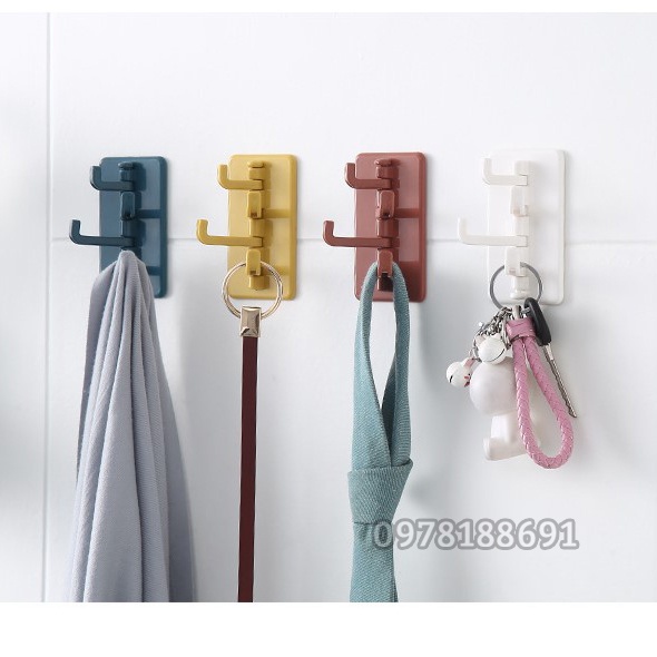 Móc Dán Tường Treo Đồ Đa Năng 4 Nhánh Dáng Cây Thông Xoay 180 Độ
