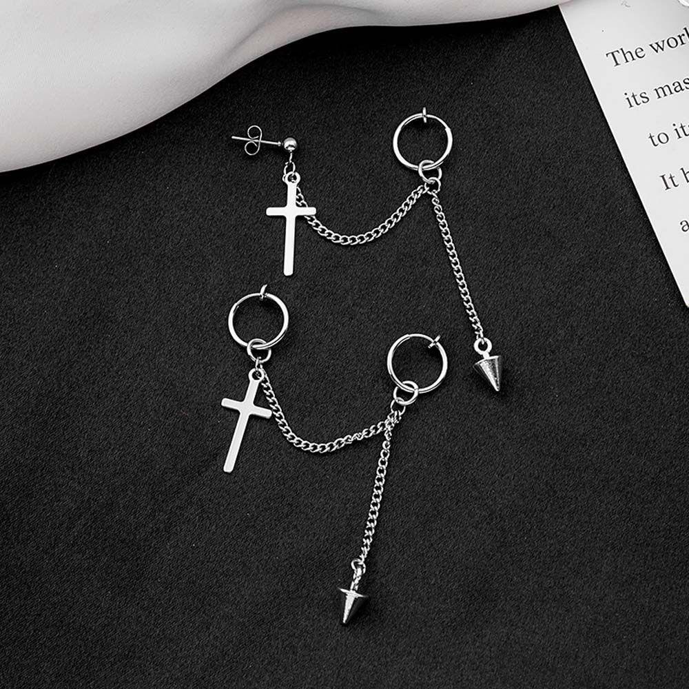 Bông Tai Dạng Kẹp Hình Thánh Giá Bằng Thép Không Gỉ Phong Cách Punk Gothic Đơn Giản Cho Nam