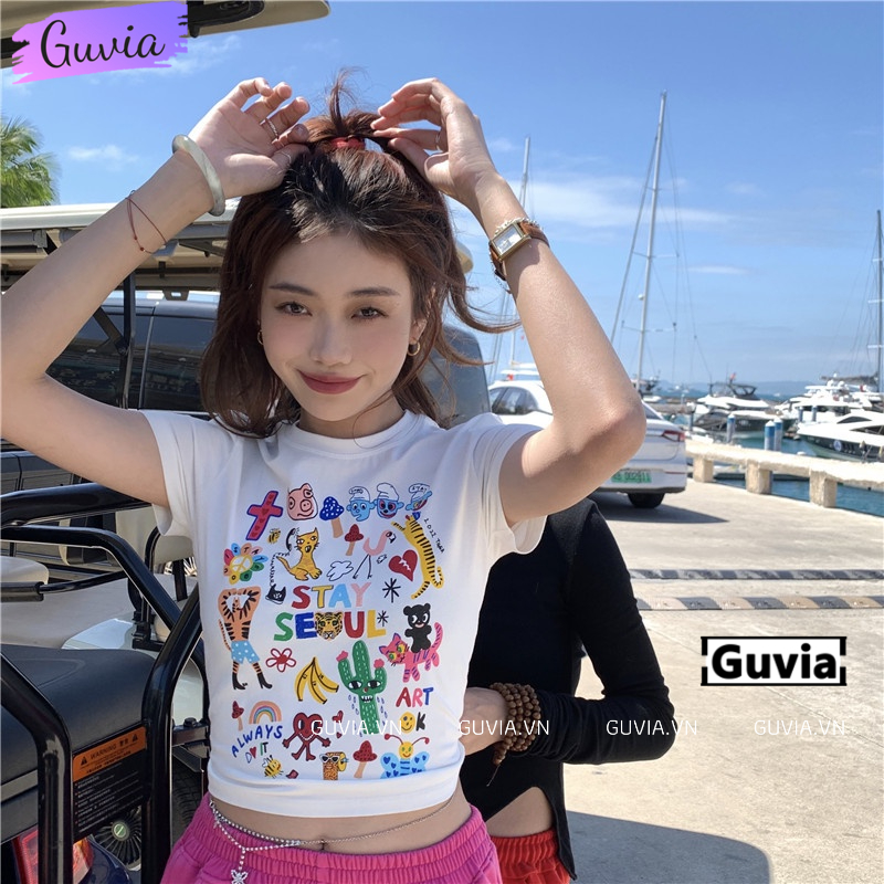 Áo Croptop Ôm Body Nữ STAY SEOUL Cổ Tròn Tay Ngắn, Áo Thun Croptop Kiểu Sexy In Hình Đẹp GUVIA CR64