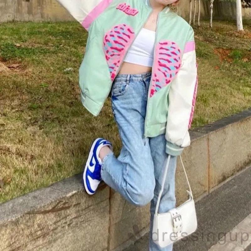 Áo khoác bóng chày cho nữ in hình bộ xương trái tim