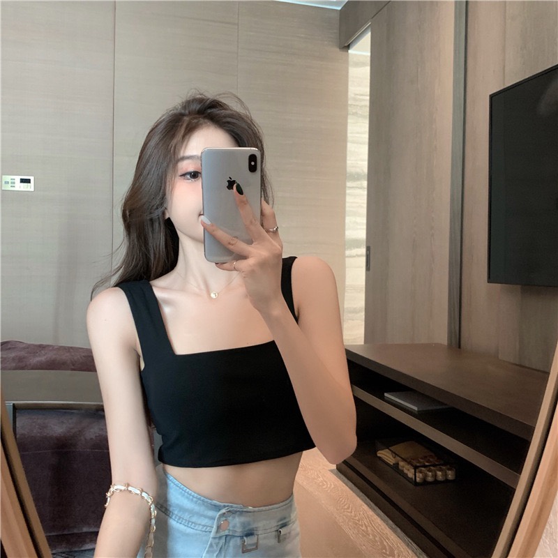 Áo Croptop Nữ Hai Dây Quai Lớn Cổ Vuông Chất Cotton Mềm Mịn Ôm Dáng Sexy