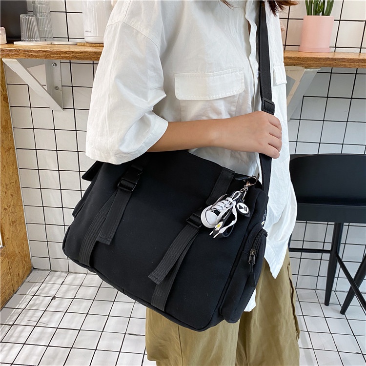 Túi vải đeo chéo unisex, túi canvas đeo vai học sinh sinh viên, phong cách ulzzang Hàn Quốc, phụ kiện Emmer