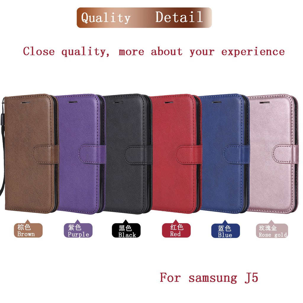 Bao da điện thoại nắp lật có ngăn đựng thẻ màu trơn cho Samsung J3 J5 J7 2016 | BigBuy360 - bigbuy360.vn