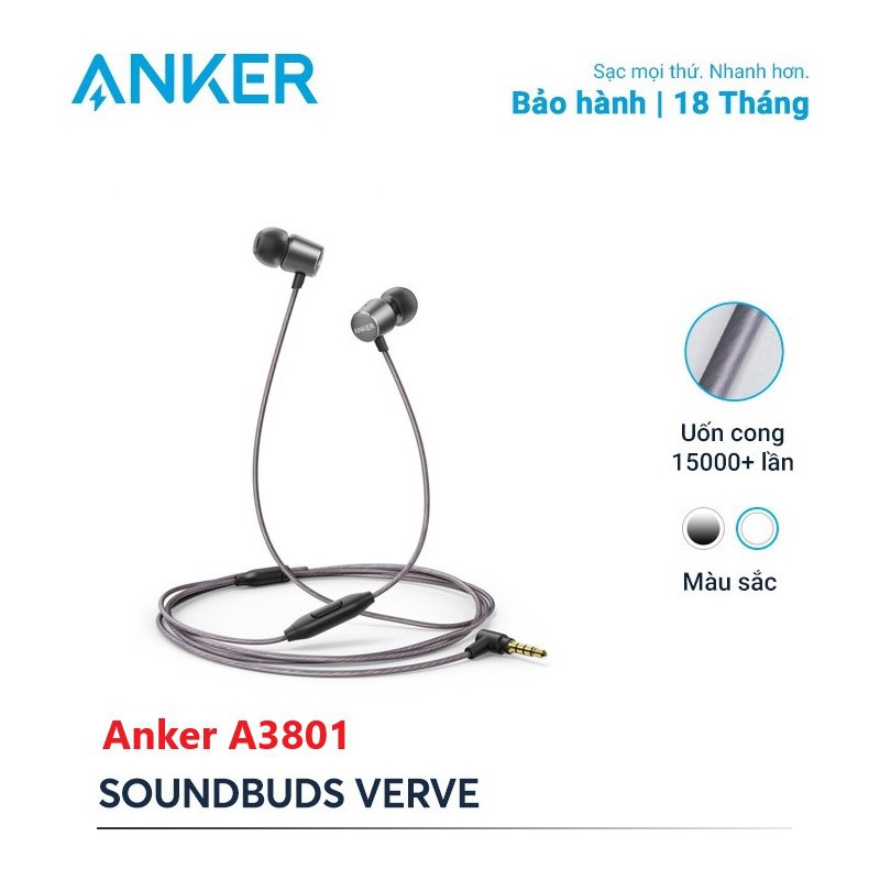 Tai nghe có dây ANKER SoundBuds Verve có mic - A3801 - hàng chính Hãng