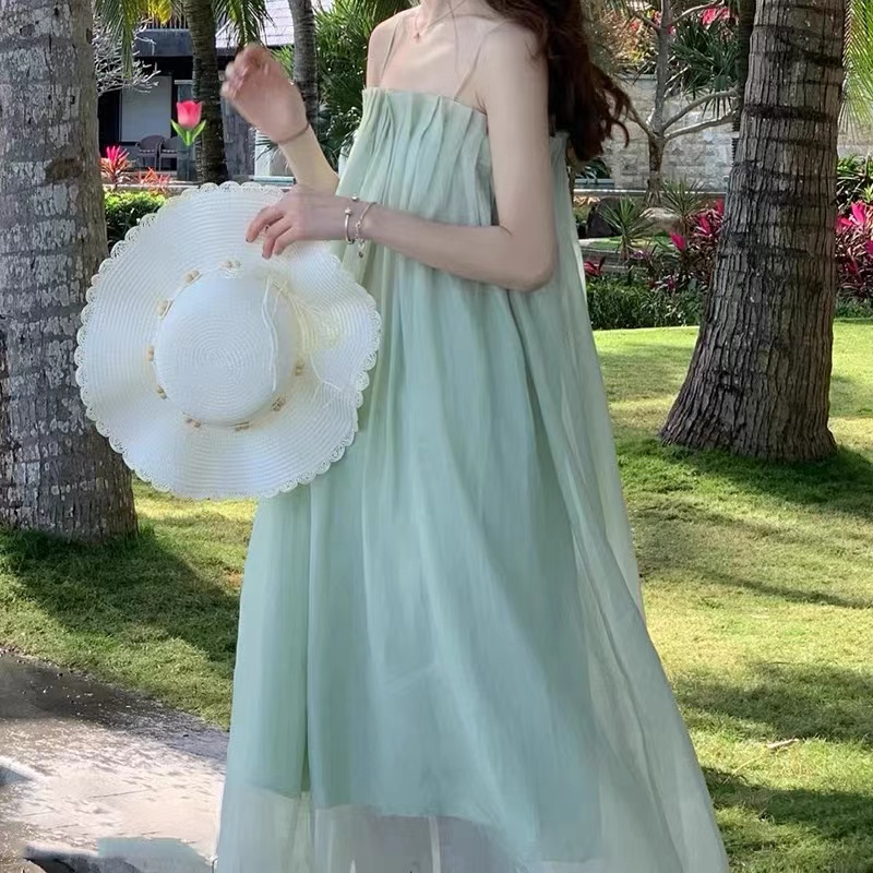 Jane Đầm suông sợi kim tuyến xếp nhún sóng xanh lá  Pastel cực yêu Ảnh thật cuối