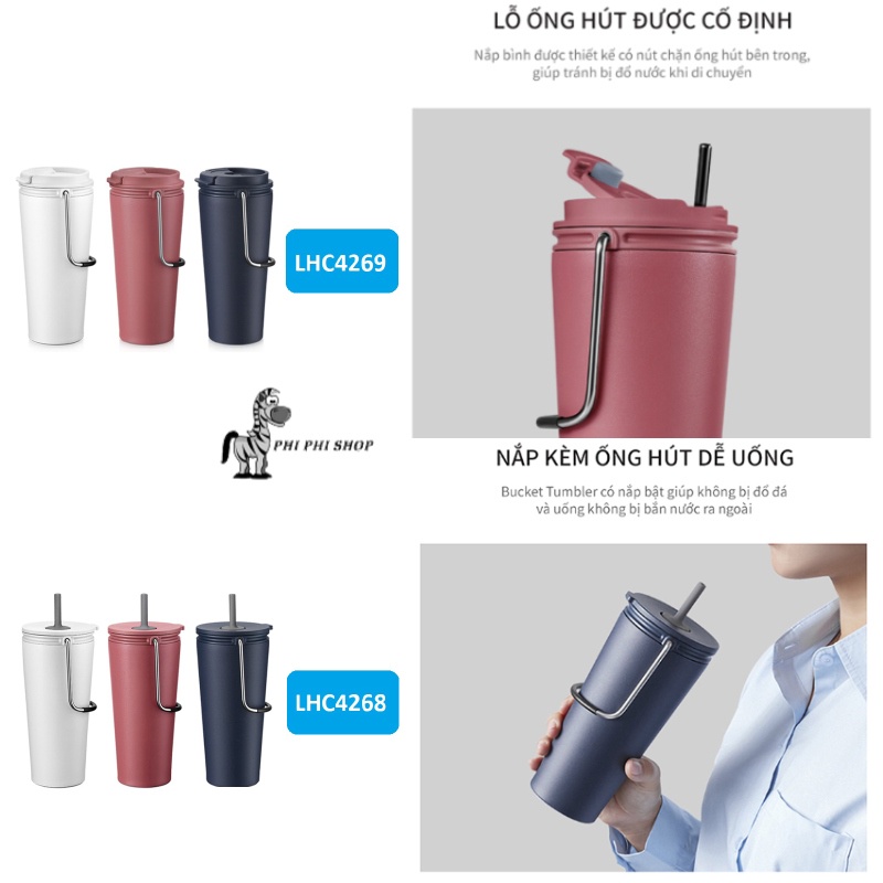 Ly giữ nhiệt Lock&Lock Bucket Tumbler có ống hút hoặc nắp bật , dung tích 540ml LHC4268 LHC4269
