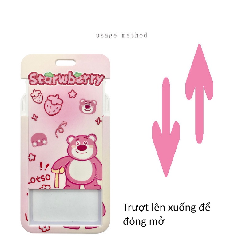 Bao Đựng Thẻ Xe/ Thẻ ID/ Thẻ Ngân Hàng Họa Tiết Hoạt Hình Gấu Hồng Losto - Shine House