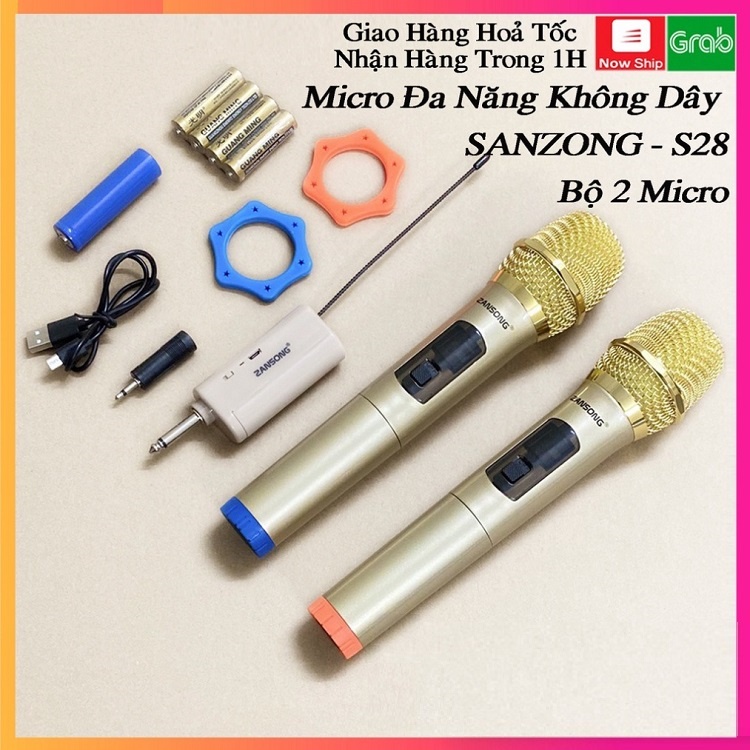 Combo 2 Micro Không Dây, Chính Hãng ZANSONG S28, Dùng Cho Loa Kéo Hát Karaoke, Sound card, Mixer - Cắm Cổng 3.5mm Và 6mm