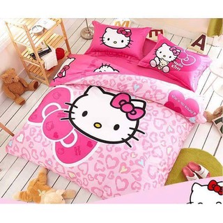 BỘ CHĂN GA GỐI POLLY NHẬP HELLO KITTY NƠ HỒNG CÁNH SEN M4/M6/M8