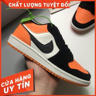Giày Jordan 1, Giày Sneaker JD1 Cổ Thấp Màu Cam Đen, Da Lộn Cao Cấp Đế Khâu Full Bill Box Size 36 43 | JDCD008