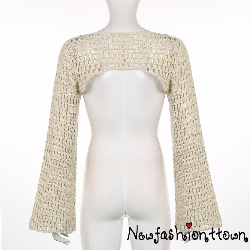 Áo Croptop Dệt Kim Tay Loe Phong Cách Cổ Điển Thời Trang 90s 00s Y2K Cho Nữ