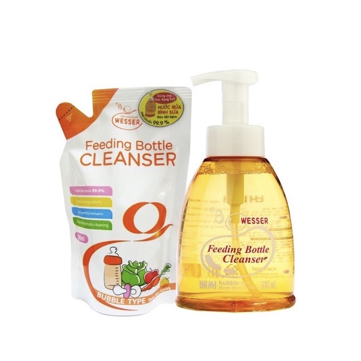 Nước rửa bình sữa, núm ti Wesser nhập khẩu Hàn Quốc - dung dịch rửa bình sữa dạng chai và dạng gói - 500ml \