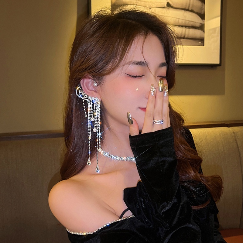 Bông Tai Đính Đá Phối Tua Rua Thời Trang Dành Cho Nữ