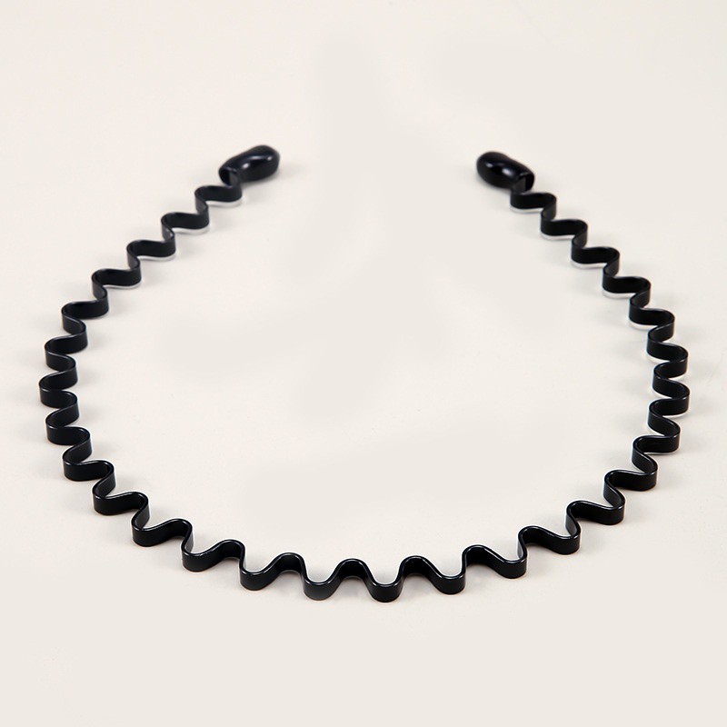 Băng đô cài tóc bằng kim loại màu đen hình gợn sóng chống trượt cho cả nam và nữ