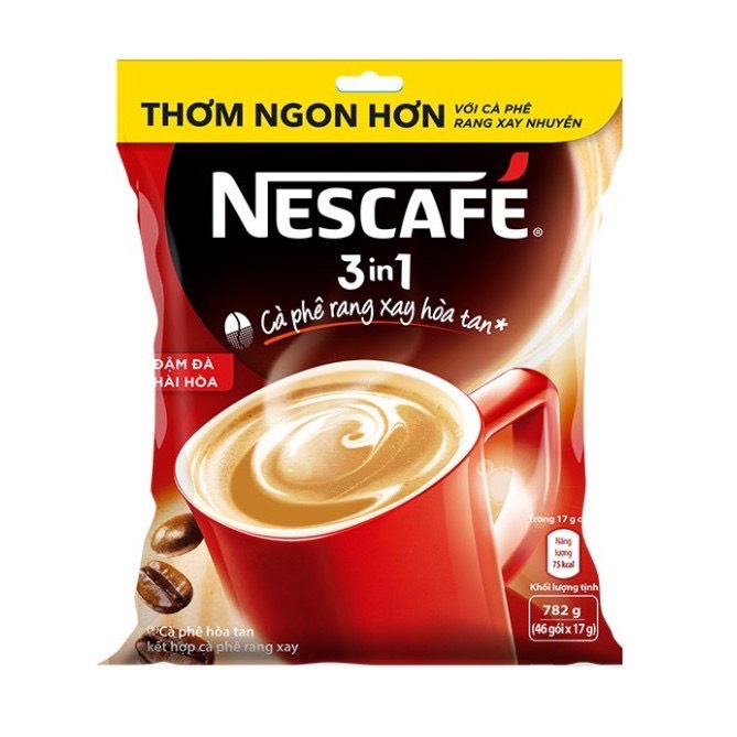 NESCAFE 3in1 ĐẬM ĐÀ HÀI HÒA BỊCH LỚN (túi 46 gói x 17gram) - date T09/2022 và mẫu mới 48 gói x17gr