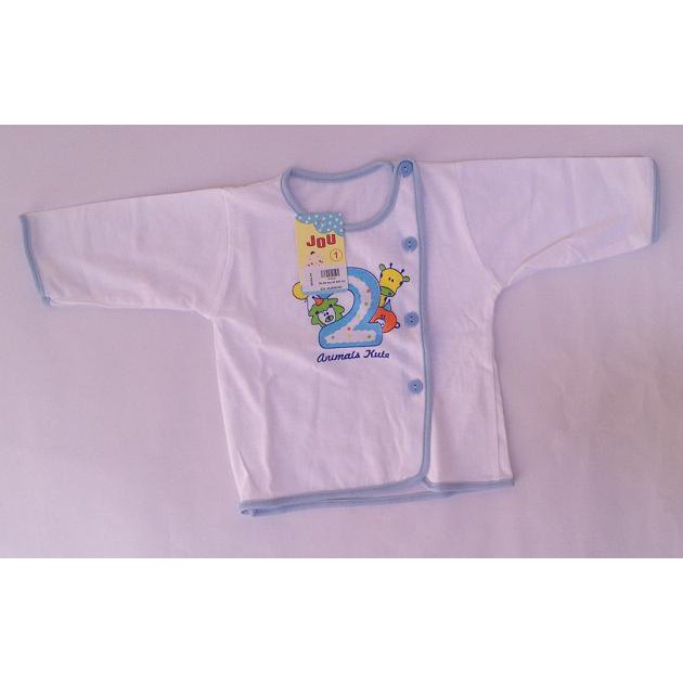 Áo sơ sinh cotton trắng viền màu, dài tay, cúc lệch