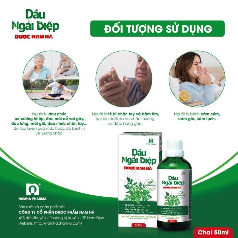 Dầu ngải diệp nam hà 50ml (đau nhức cơ xương khớp, cổ vai gáy, chân tay, bầm tím,tê bì chân tay,cảm cúm,cảm gió,cảm lạnh