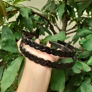 Bờm cài tóc nhựa màu đen kiểu thắt bính (bản 1cm)