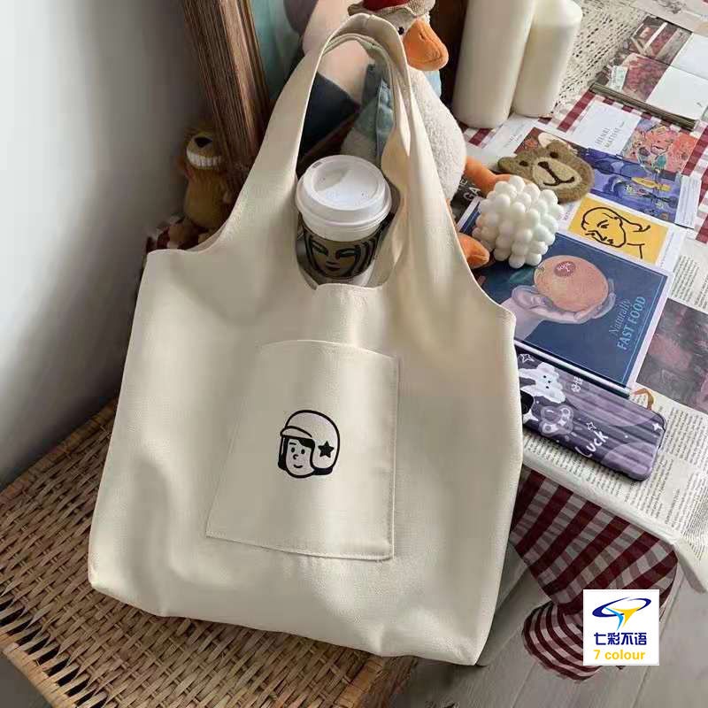 Túi Tote Canvas Đeo Vai Họa Tiết Đơn Giản Dễ Thương Cho Nữ