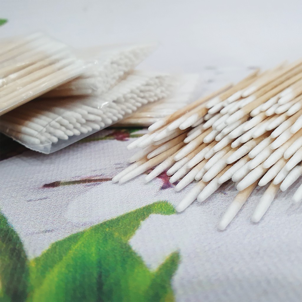 Tăm bông gỗ viền nét, Tăm bông nối mi, tháo mi, phun xăm