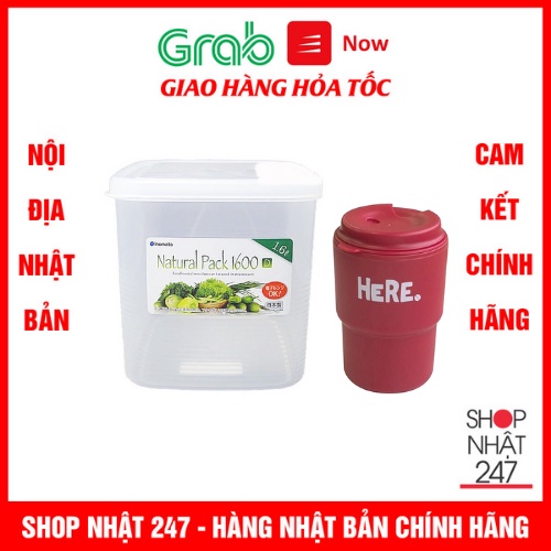 [Hỏa Tốc HN] Combo Hộp thực phẩm vuông 1600ml Inomata và Ly Đựng Nước Thông Minh Màu Đỏ nội địa Nhật Bản