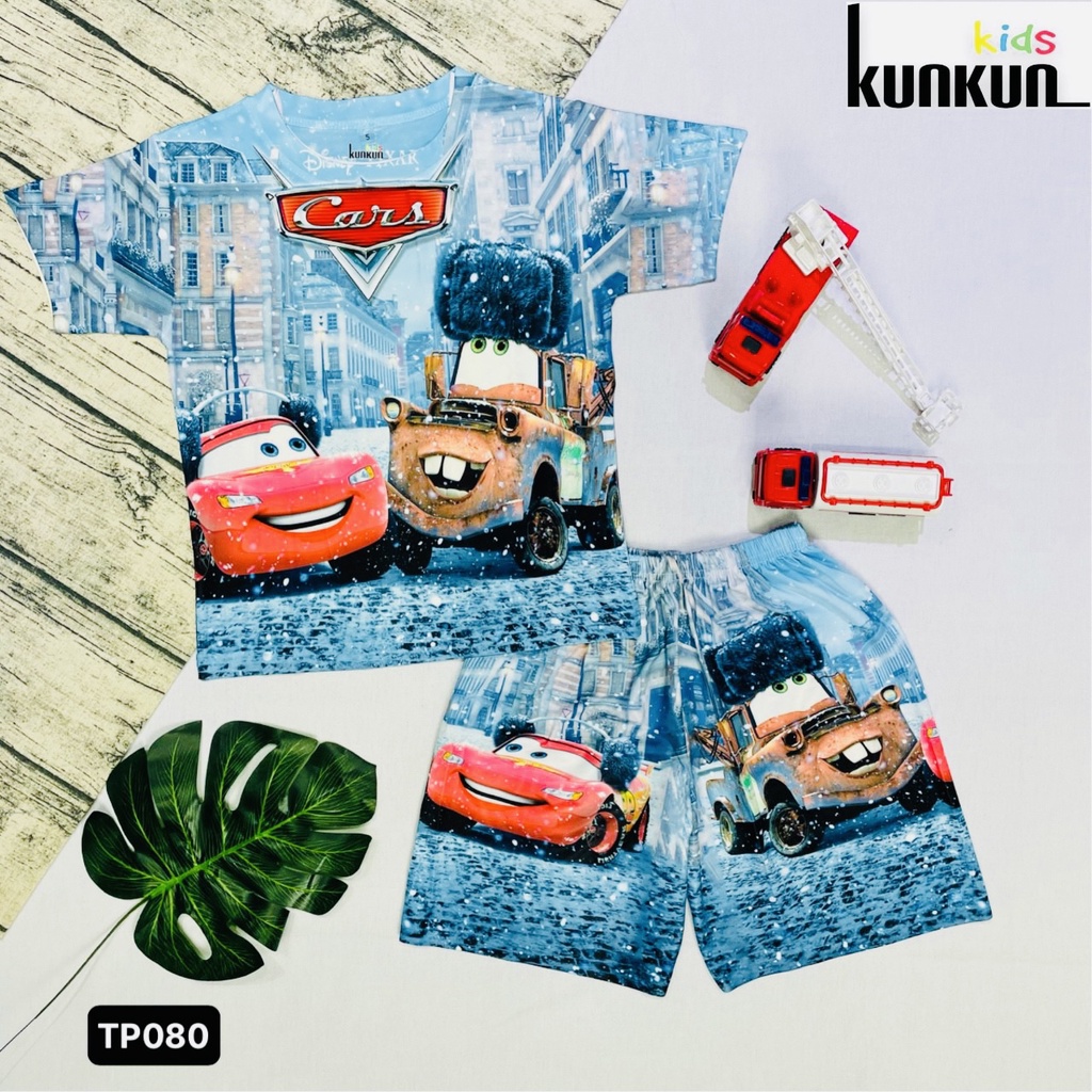 Đồ bộ bé trai size đại từ 10-60kg chất Thun lạnh in hoạt hình xe hơi cars KunKun Kid TP080