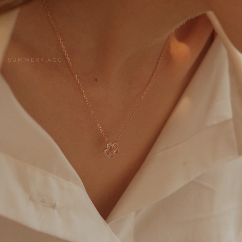 Vòng cổ bạc 925 SUMMERY mặt hoa 5 cánh đính đá dây chuyền S925 mạ vàng hồng