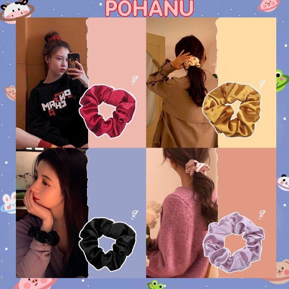 Dây buộc tóc scrunchies Pohanu vải phi bóng phong cách hàn quốc SC17