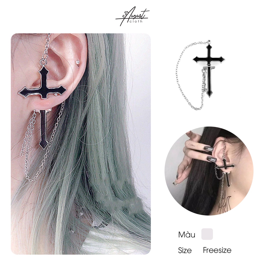 [Augustcloth | AugustJewelry] Bông tai/ Hoa tai hợp kim chữ thập xuyên tai phong cách Hàn Quốc