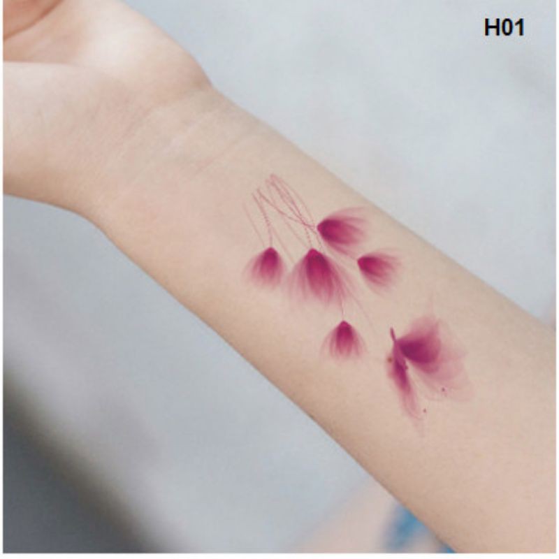 Hình xăm hoa màu loang h01. Xăm dán tatoo mini tạm thời, size &lt;10x6cm