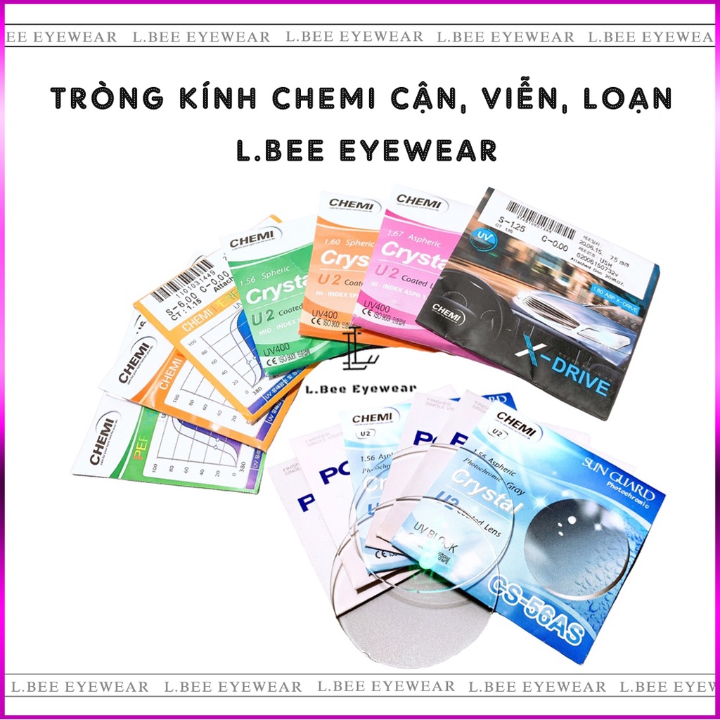 Tròng kính Chemi cao cấp L.BEE EYEWEAR mắt kính cận loạn chống ánh sáng xanh, đổi màu đi nắng chống tia UV