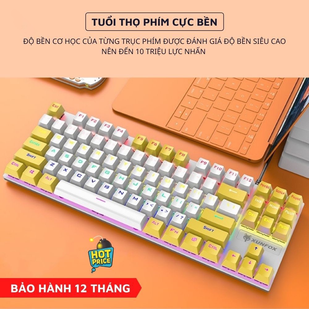 Bàn phím cơ K80 LED RGB TKL 87 PHÍM, Bàn phím máy tính chơi game văn phòng có dây LED RGB siêu đẹp - Chính Hãng
