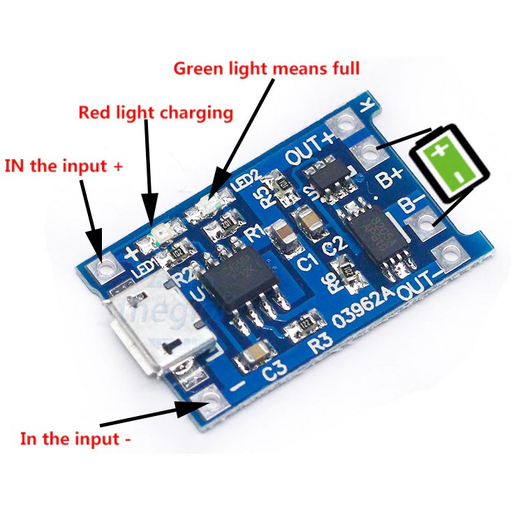 Mạch sạc 1s pin Li-ion 18650 TP4056 V2 (Có Bảo Vệ).  BN.