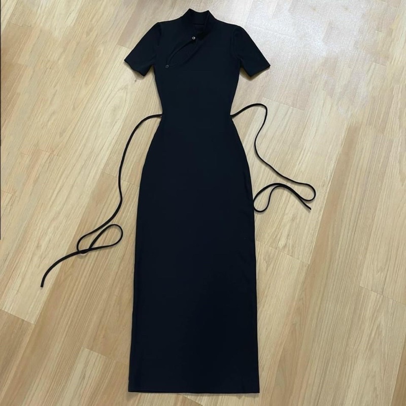 Đầm cổ tàu chất thun gân xương cá khoét lưng cá tính