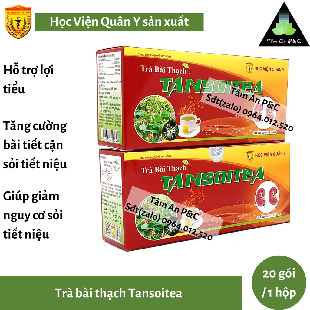 Trà bổ thận Tansoitea Học Viện Quân Y (hộp 20 gói) tăng cường bài tiết cặn sỏi niệu và giảm nguy cơ sỏi tiết niệu