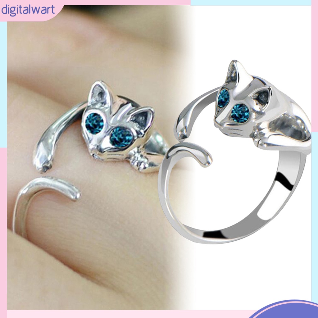 Nhẫn hợp kim đính đá nhân tạo thiết kế hình mèo đẹp mắt thời trang cho nữ