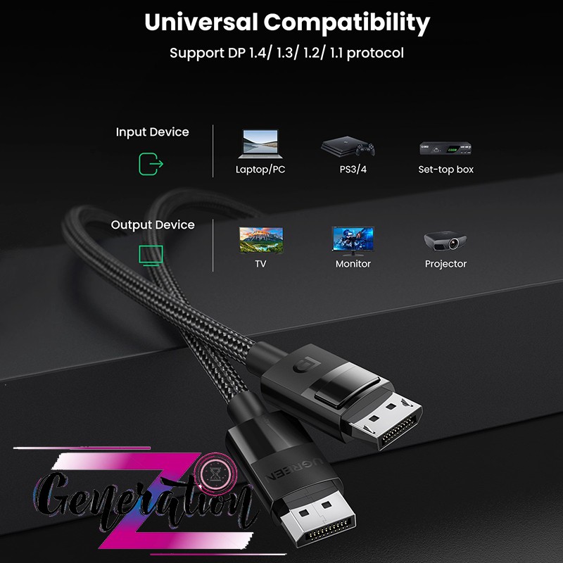 Cáp Displayport bọc dù chuẩn 1.4 hỗ trợ 8K Ugreen Dài 1M - 2M - 3M