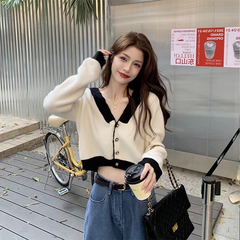 Áo cardigan ZHELIHANGFEI dệt kim tay dài cổ bẻ lưng cao thiết kế thanh lịch dành cho nữ