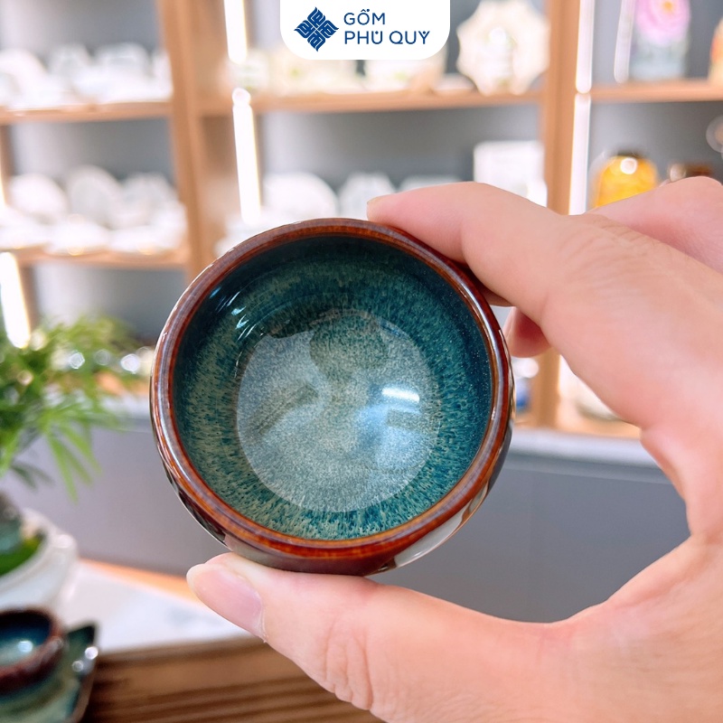 Bộ Ấm Chén Uống Trà, Trà Đạo Vuông Eo Thiên Mục  Men Hỏa Biến Gốm Sứ Bát Tràng Gomphuquy Ttg01
