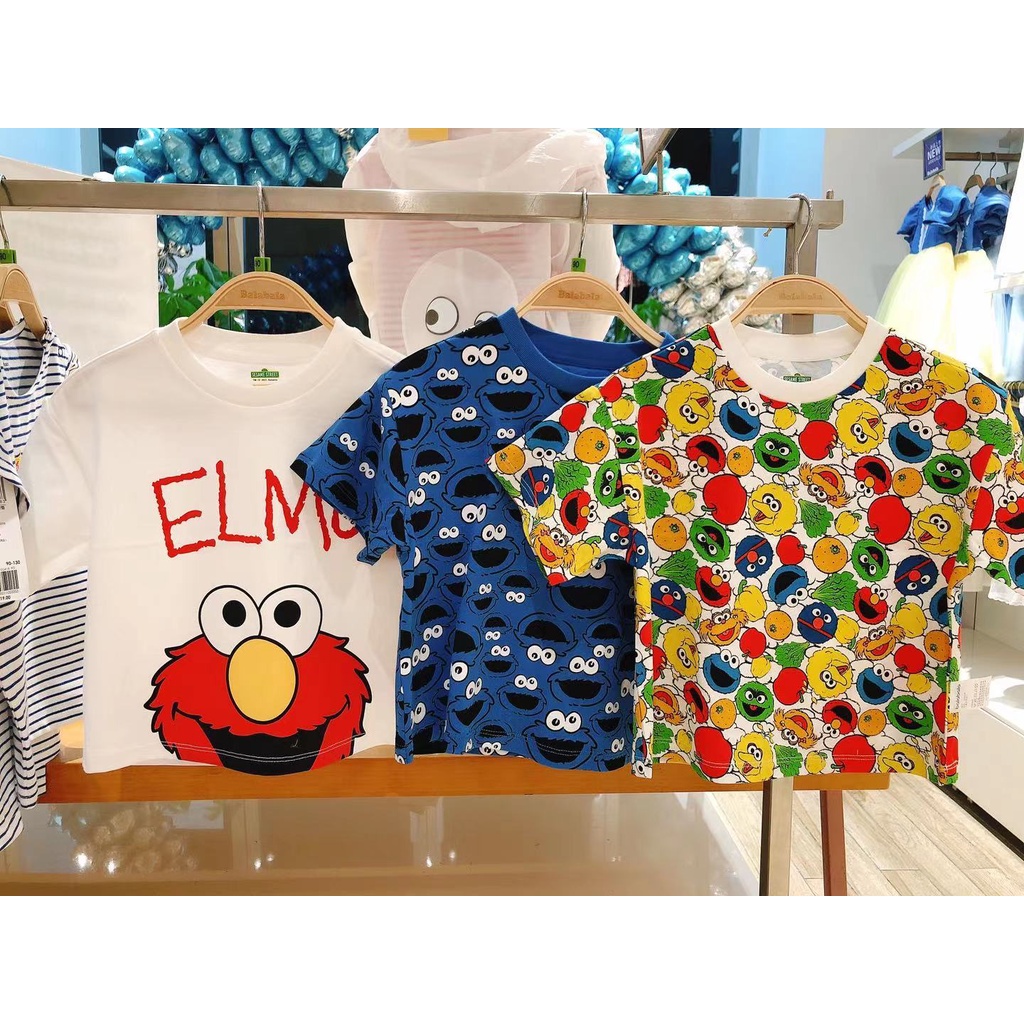 (3-7 tuổi) Áo phông cổ tròn dáng rộng trẻ em Elmo hãng Balabala 201221117203 (ảnh và video thật)