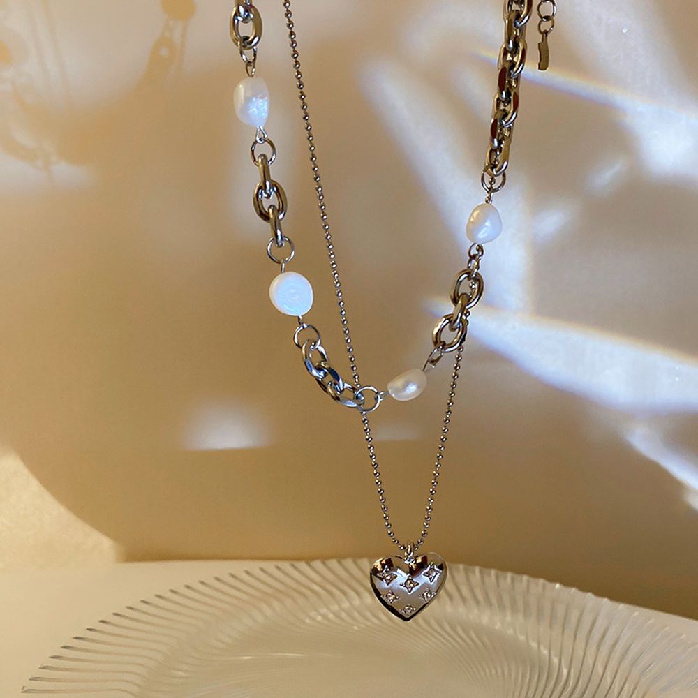 Bộ 2 Vòng cổ Choker Hai Lớp Mặt Trái Tim Phong Cách Hàn Quốc Cổ Điển Thời Trang Cho Nữ