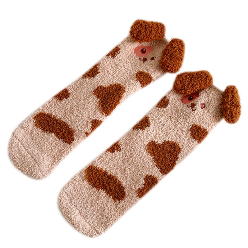 Youyo Vớ Nhung San Hô Mềm Mịn Thêu Hình Chú Chó Hoạt Hình Giữ Ấm Chân Khi Ngủ Mùa Đông Cho Nữ