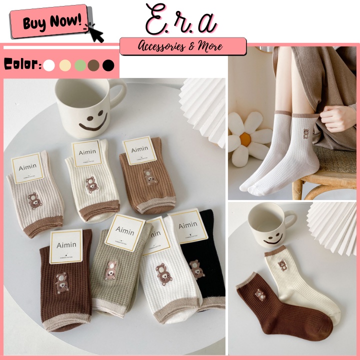 Tất Cổ Cao Viền Nâu Gân Caro Gấu ERASHOP 079491 - Phù Hợp Mang Sneaker, Vải Co Giãn 4 Chiều, Màu Đơn Giản, Rẻ Đẹp