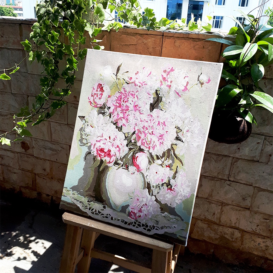 Tranh sơn dầu số hóa Hoa Mẫu Đơn 11 (Có khung)