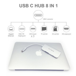 Cáp chuyển đổi đa năng USB-C Hub micro SD card reader hdmi Type C 8 trong 1 cho Macbook hiệu ANNBOS - hàng nhập Mỹ