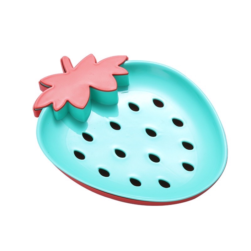 Đĩa quả dâu tây pastel xinh xắn có nắp đựng tăm, để ráo nước