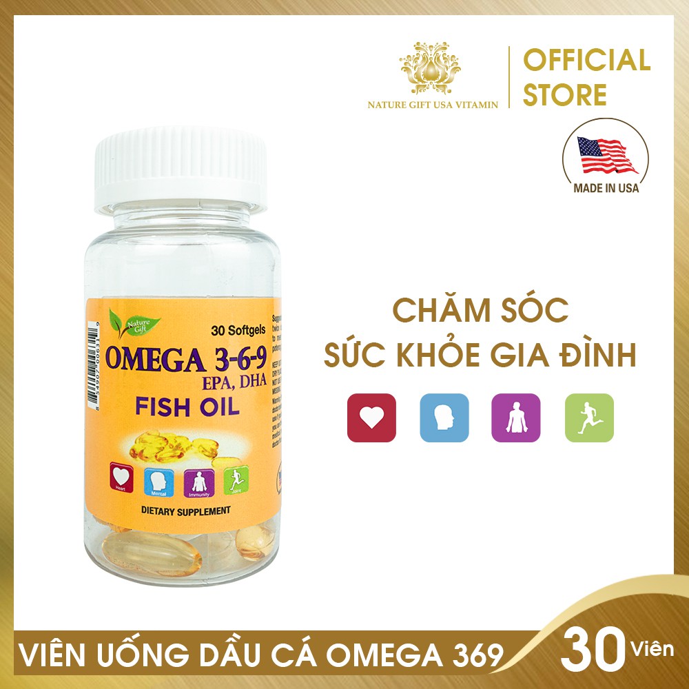 Viên Uống Dầu Cá Omega 369 của Mỹ,  Tốt Cho Tim Mạch, Bổ Mắt và Não - Nature Gift USA (30 viên)